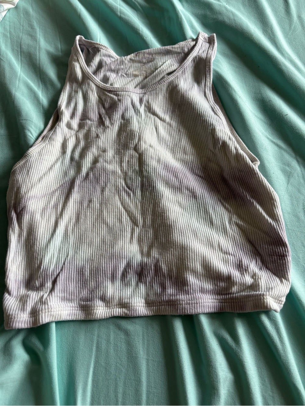 American Eagle Outfitters Ribbed Tie-Dye Crop Tank - White & Purple Wash